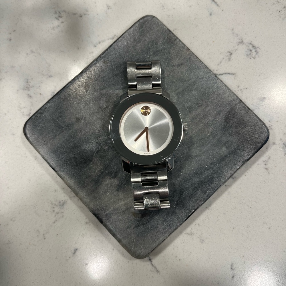 Movado Bold Silver Watch Rose Dial